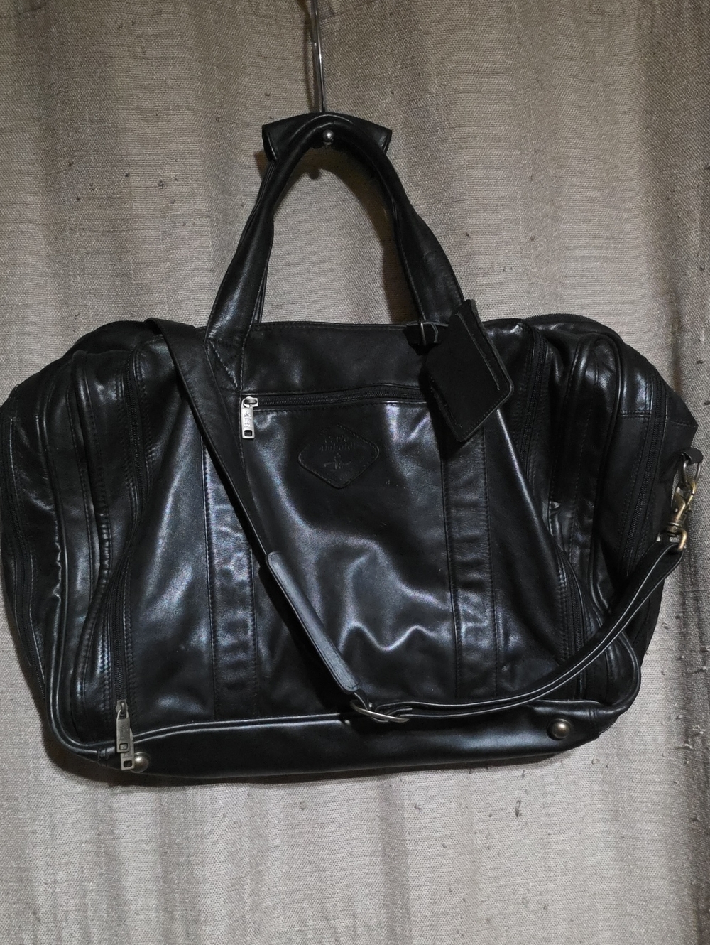 CARLO AMBOLDI Black Leather Travel Duffel Bag - Men